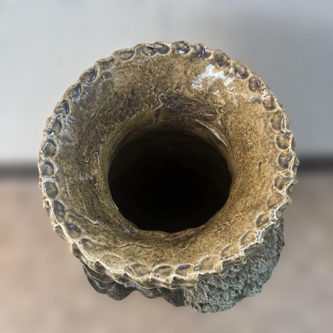 中国美術　彫刻 陶器製　置物　中国古玩美術 花瓶 山水画 焼き物 高さ49センチ