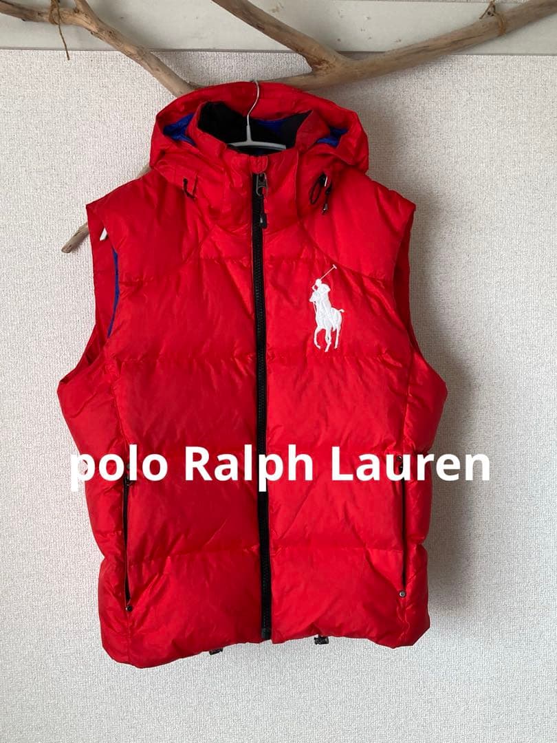 ポロラルフローレン　ダウンベスト ビッグポニー　サイズM 赤 フード　着脱可