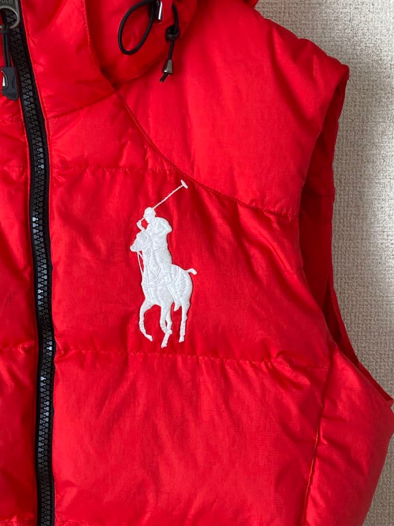 ポロラルフローレン　ダウンベスト ビッグポニー　サイズM 赤 フード　着脱可
