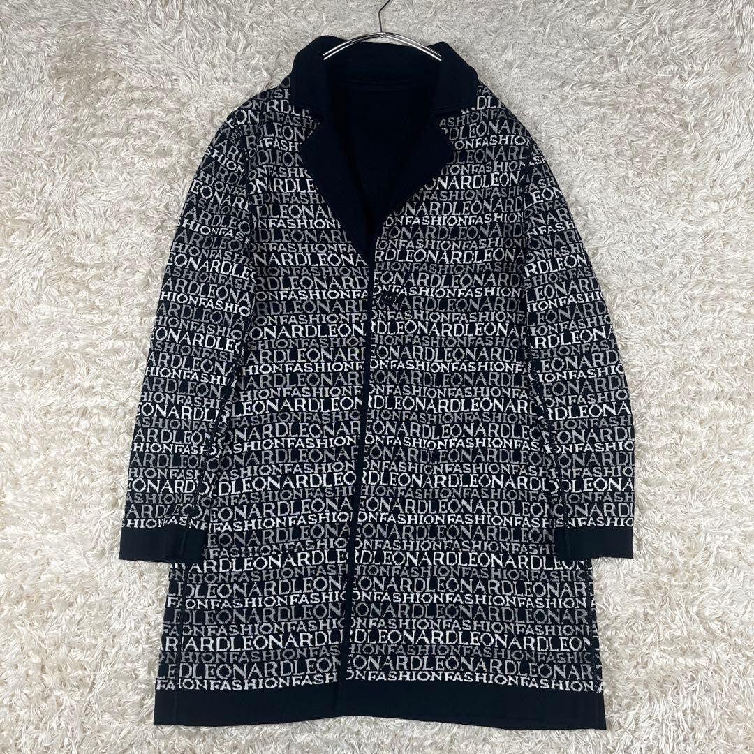 美品 レオナール 裏地ロゴ リバーシブル ニット コート カーディガン 40 L