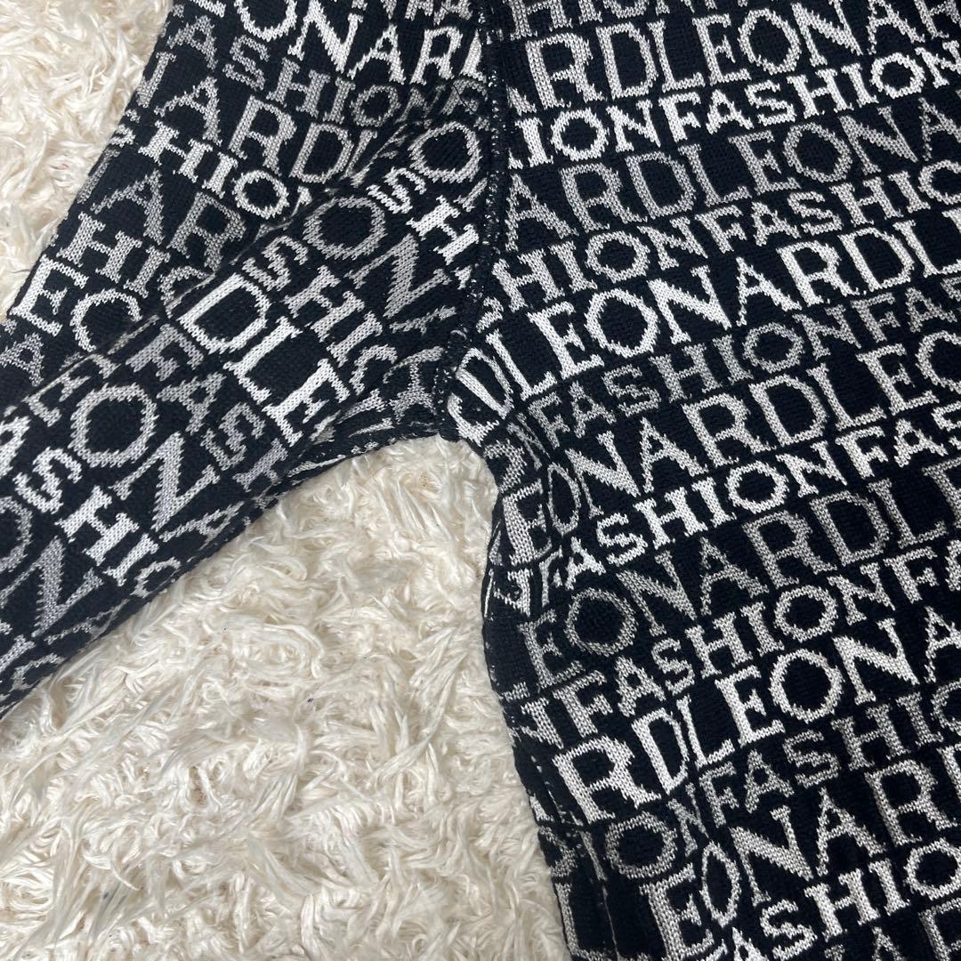 美品 レオナール 裏地ロゴ リバーシブル ニット コート カーディガン 40 L