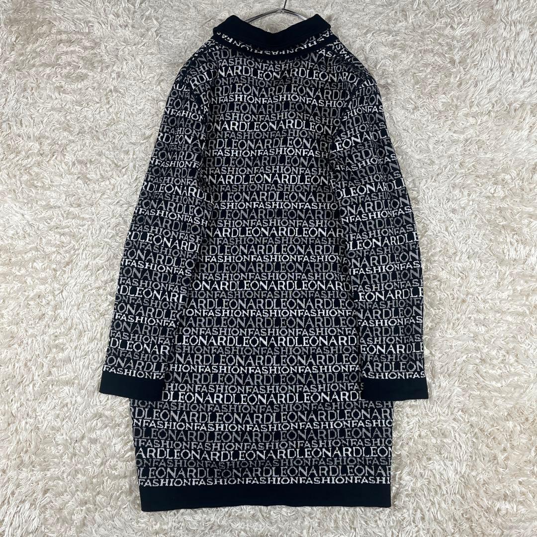 美品 レオナール 裏地ロゴ リバーシブル ニット コート カーディガン 40 L