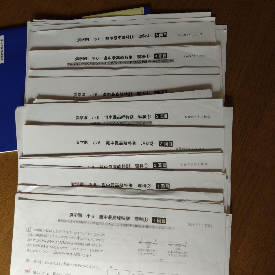 浜学園小6灘中最高峰特訓理科1〜4回目プリント