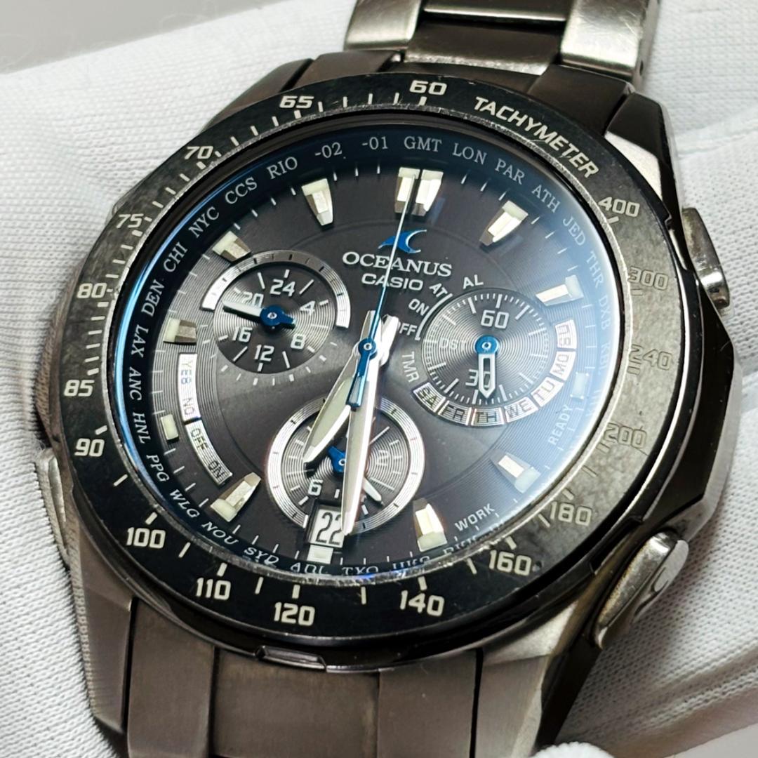 【動作良好】カシオ オシアナス チタニウム 電波時計 ソーラー充電 電波ソーラー
