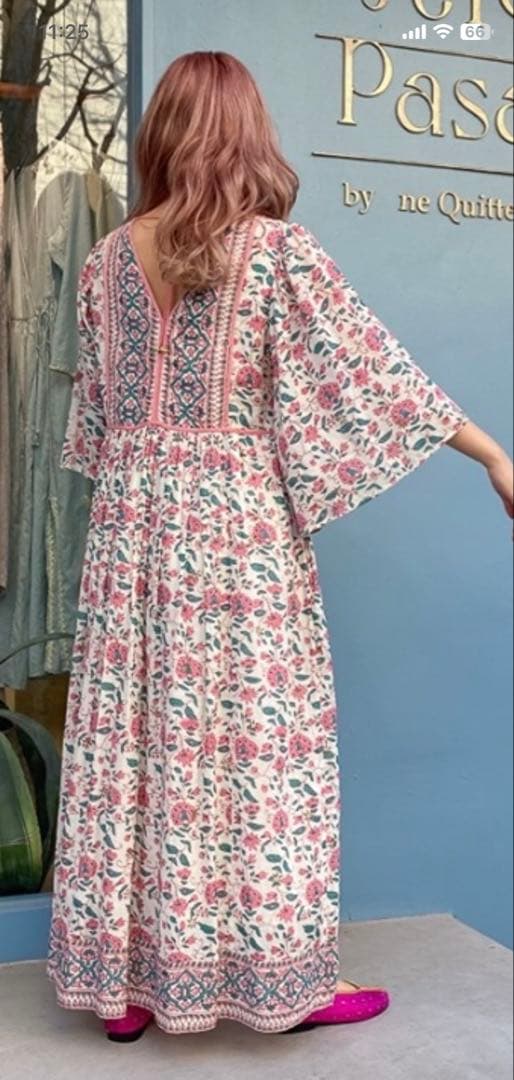 ヌキテパ エスニックプリントフレアスリーブワンピース