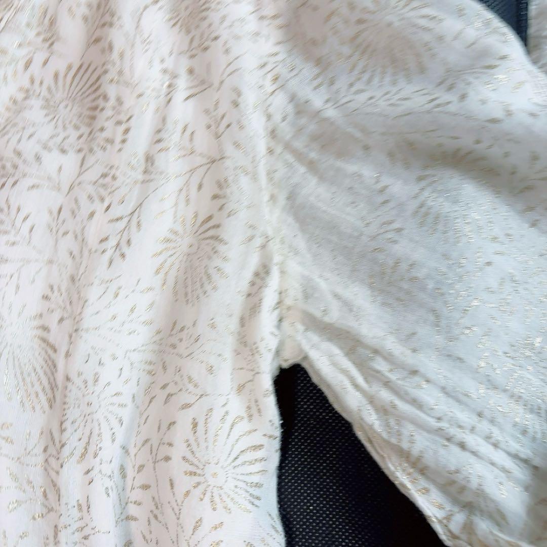 ヌキテパ ゴールドフラワープリントパネルドレス 箔プリント ロングワンピース M