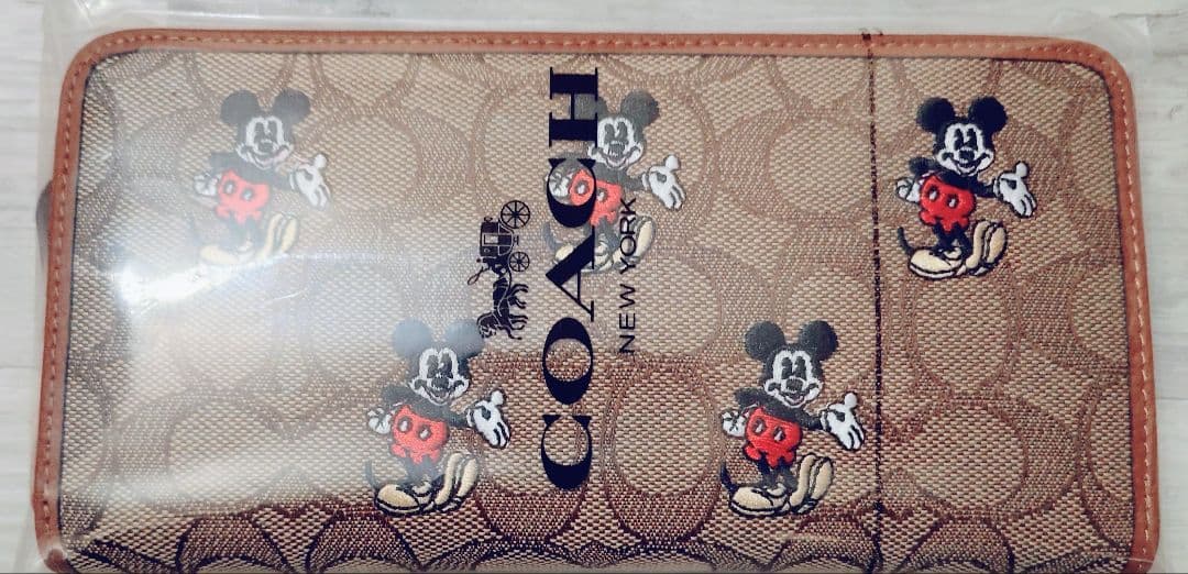 新品 COACH コーチ ラウンドファスナー 財布 ミッキーマウス シグネチャー
