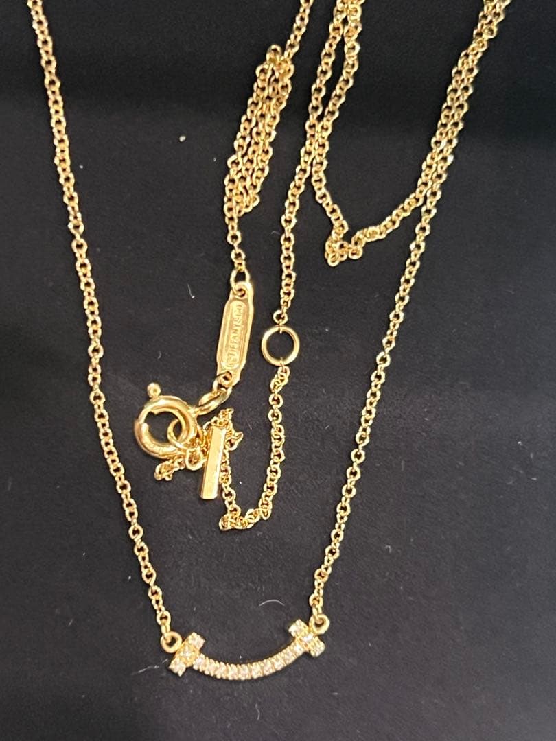 【美品】Tiffany & Co. Tスマイルダイヤモンド付きネックレスk18