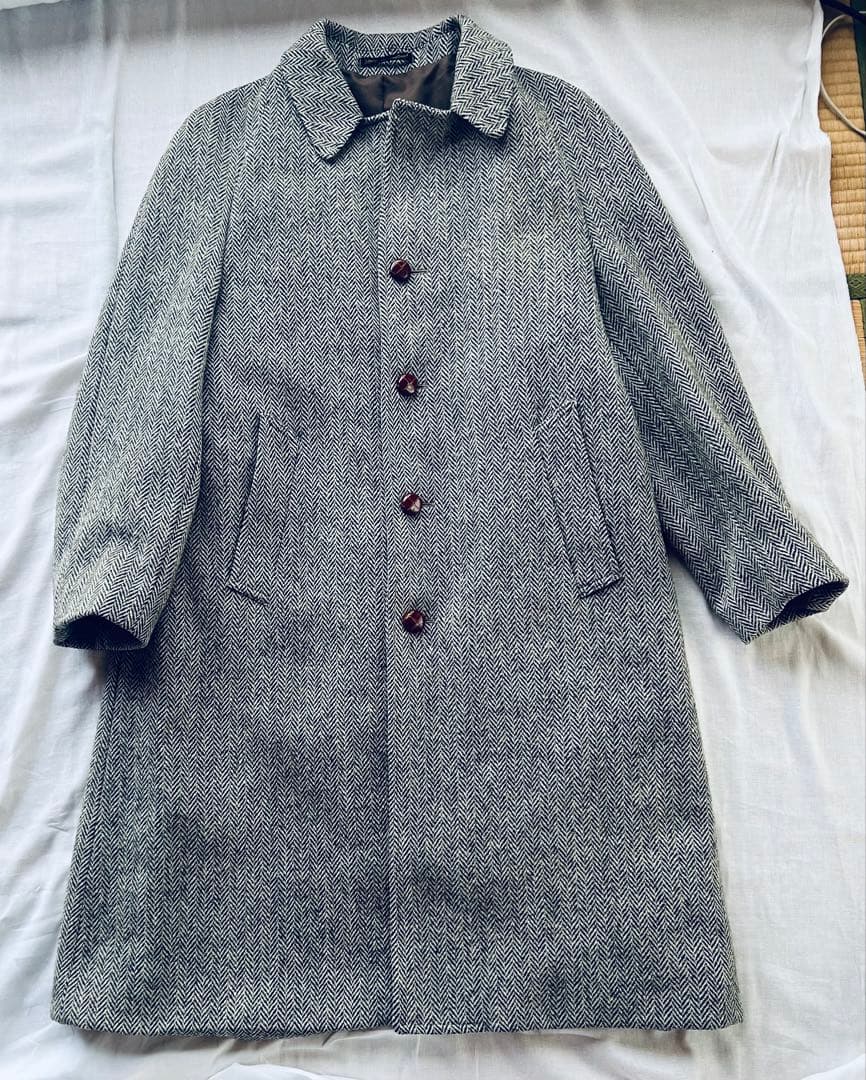 （7）イギリス（スコットランド）のハリスツイードロングコートヘリンボーン総裏付き