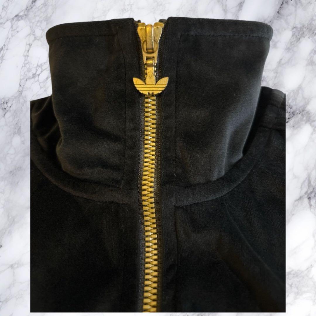 adidas アディダス ベロアジャージ トラックジャケット 黒金 Ｍ　y2k