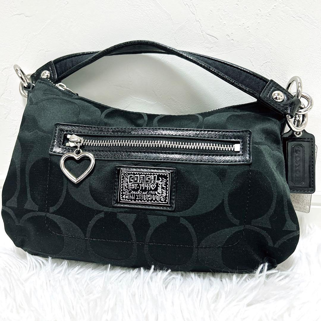 COACH ブラック ショルダーバッグ ポピーシグネチャー 2way チャーム