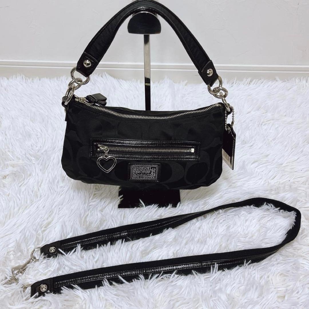 COACH ブラック ショルダーバッグ ポピーシグネチャー 2way チャーム