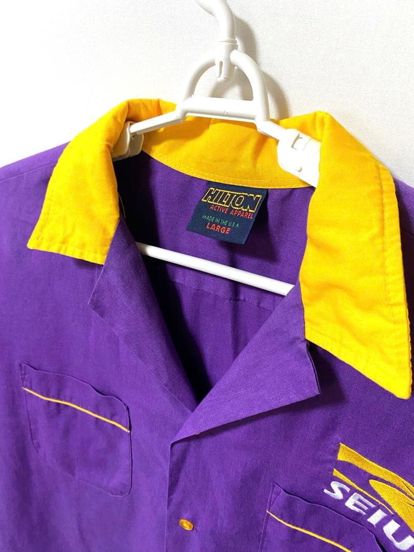 HILTON ヴィンテージ L 紫 ボーリング 半袖 シャツ