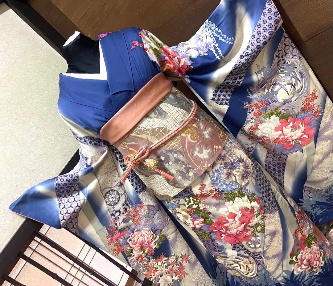 振袖フルセット6点サイズM〜Ｌ花丸文　暈し染め　銀彩　正絹