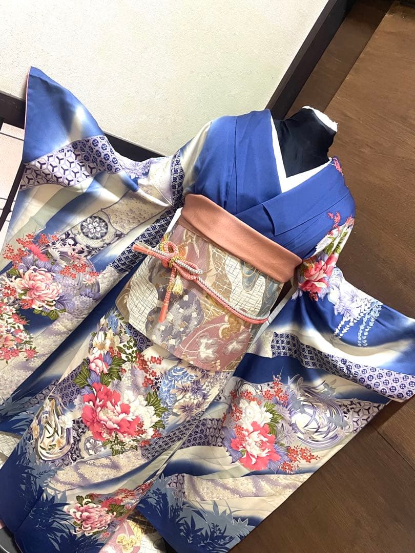 振袖フルセット6点サイズM〜Ｌ花丸文　暈し染め　銀彩　正絹