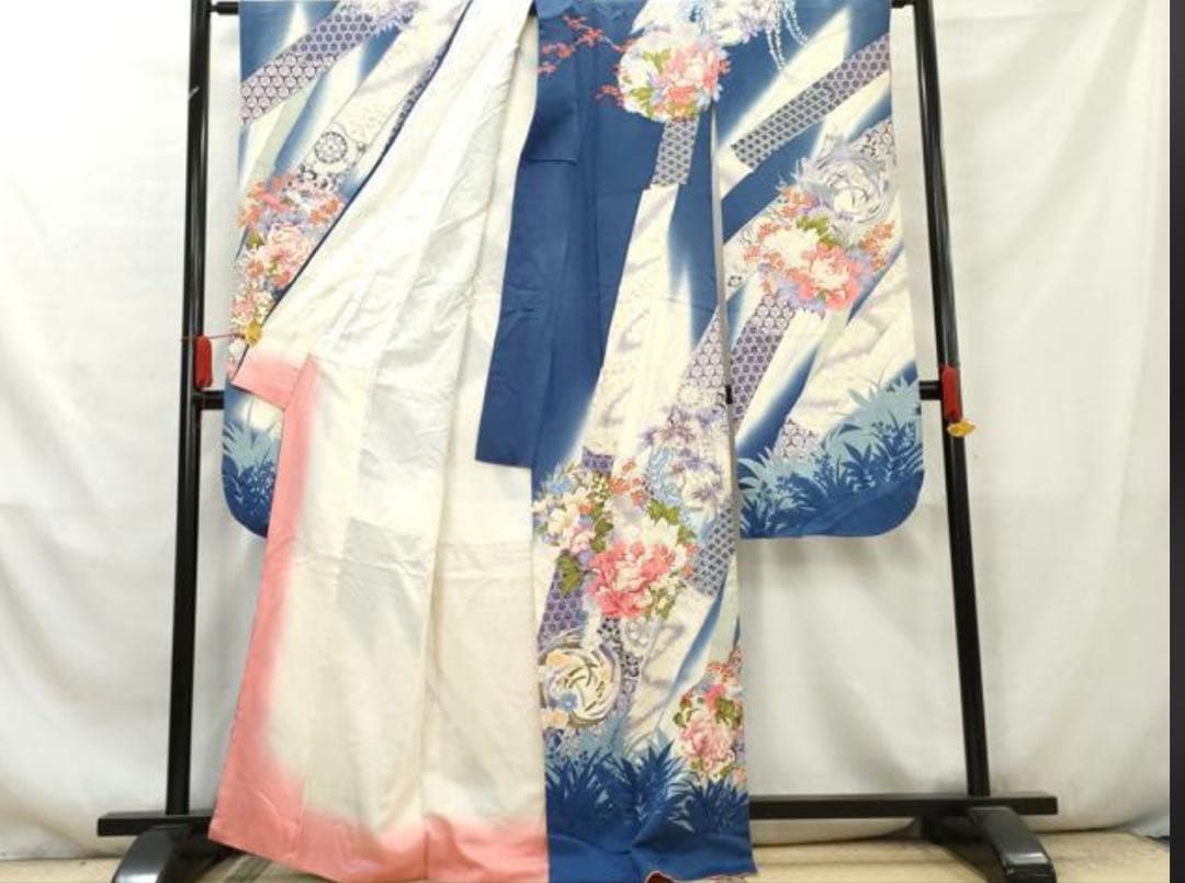 振袖フルセット6点サイズM〜Ｌ花丸文　暈し染め　銀彩　正絹