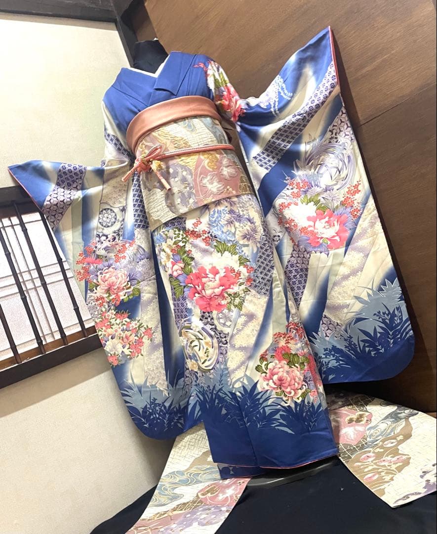 振袖フルセット6点サイズM〜Ｌ花丸文　暈し染め　銀彩　正絹