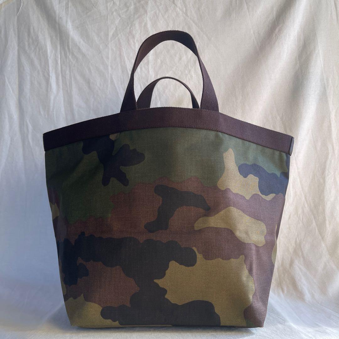 美品 エルベシャプリエ 725W カモフラ×モカ トートバッグ L 船形