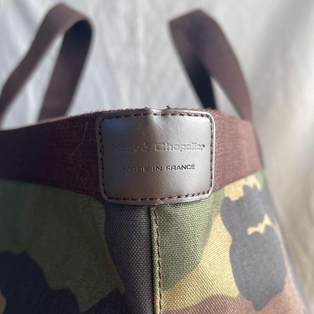 美品 エルベシャプリエ 725W カモフラ×モカ トートバッグ L 船形