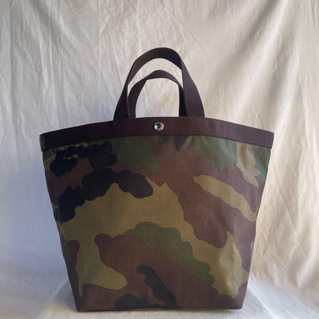 美品 エルベシャプリエ 725W カモフラ×モカ トートバッグ L 船形