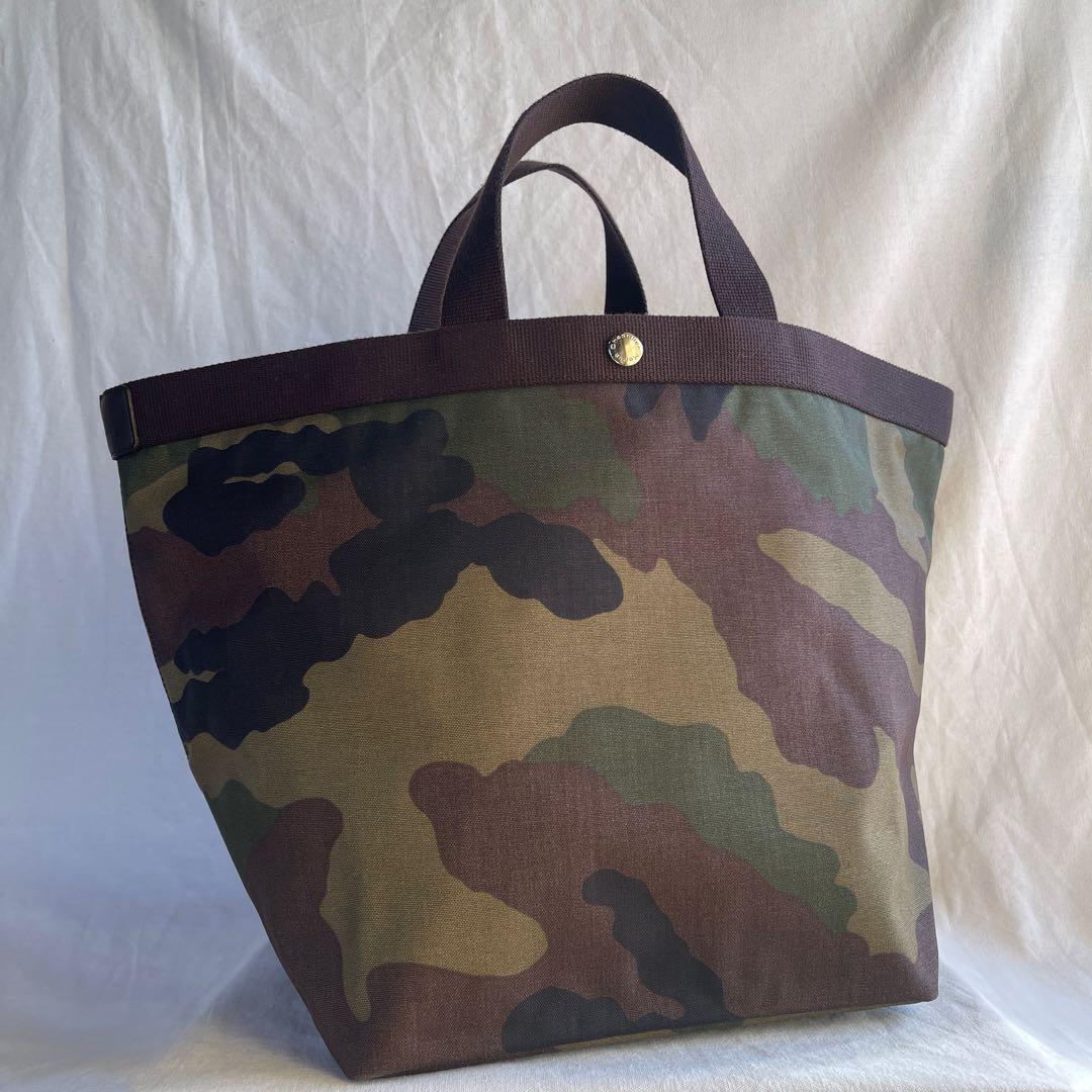美品 エルベシャプリエ 725W カモフラ×モカ トートバッグ L 船形
