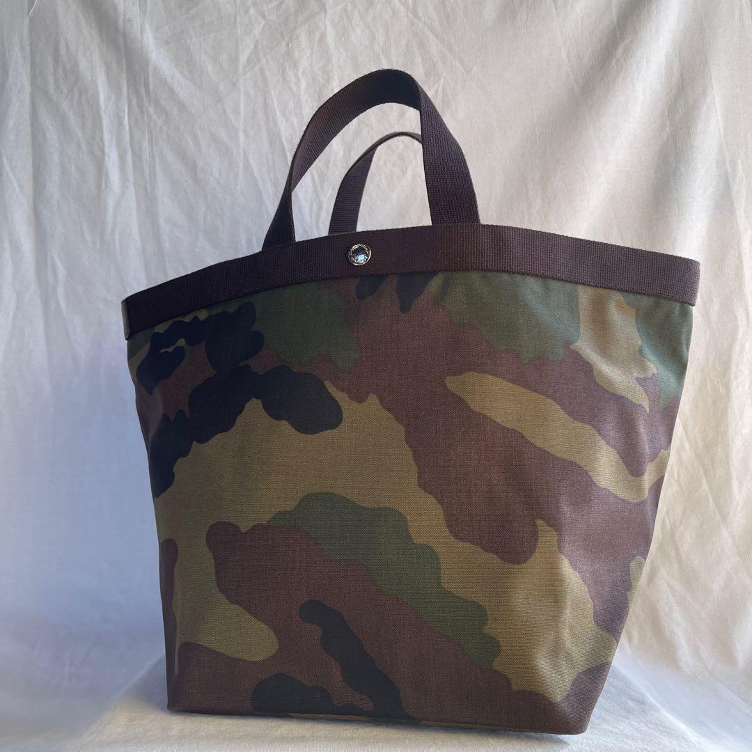美品 エルベシャプリエ 725W カモフラ×モカ トートバッグ L 船形
