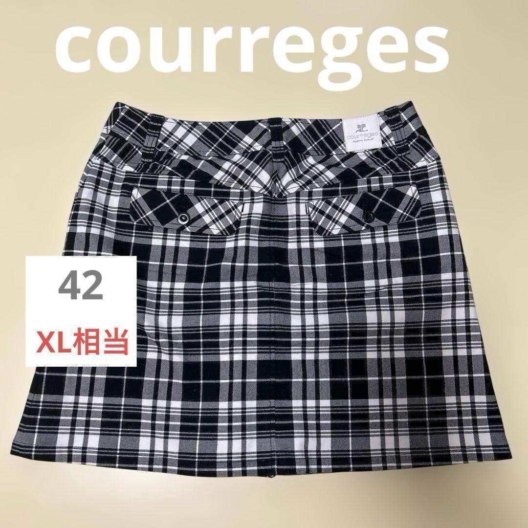 美品クレージュミニスカートゴルフスポーツ42 XL相当ブラックホワイトチェック
