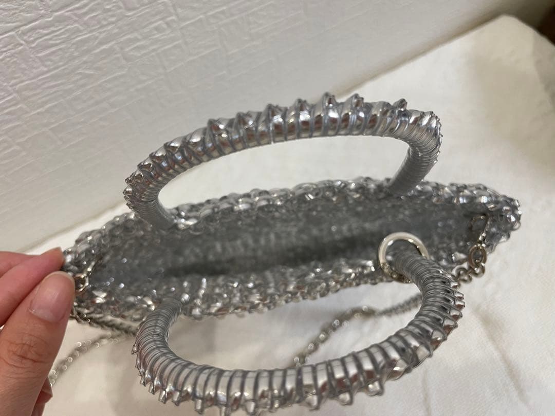 アンテプリマ風 ビーズ ワイヤーバッグ ショルダー 新品未使用 シルバー　②