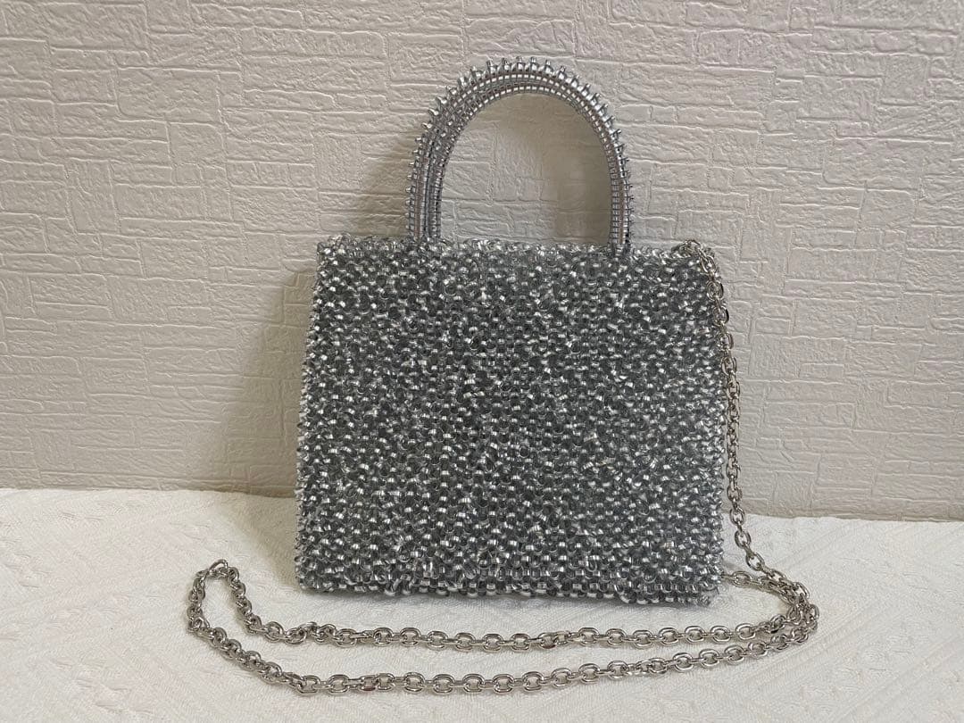 アンテプリマ風 ビーズ ワイヤーバッグ ショルダー 新品未使用 シルバー　②