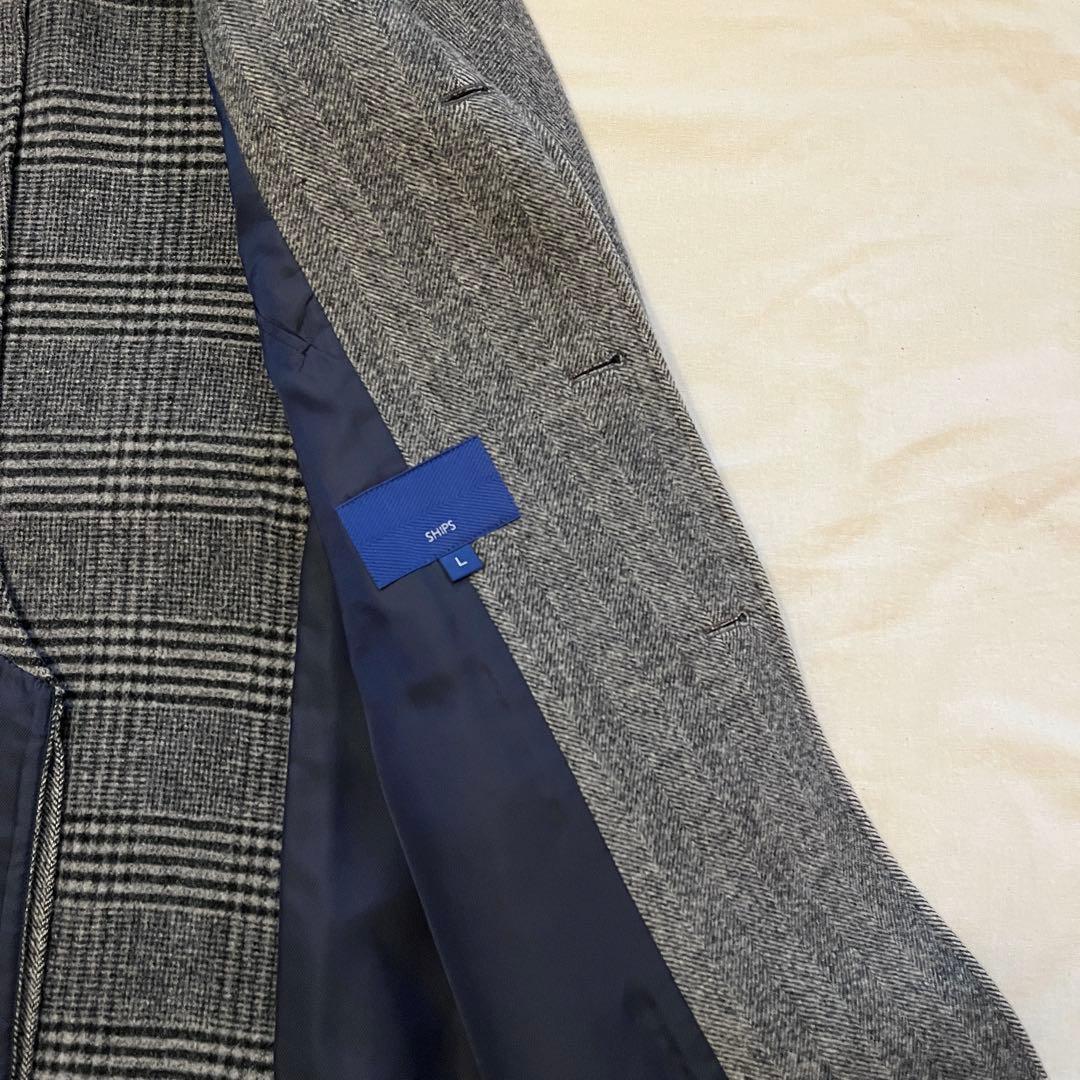 【レア★未使用に近い★滑らかなカシミヤ混】SHIPSヘリンボーンチェスターコート