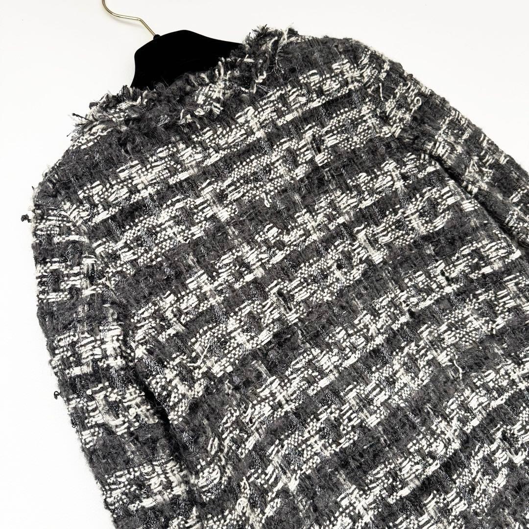 グレースコンチネンタル グレースクラス ファー切替ツイードコート ビジューボタン