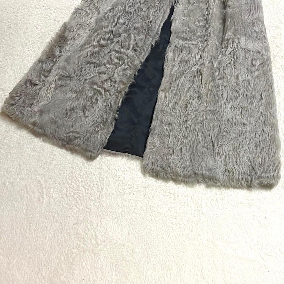 毛皮 ラム リアルファー ロングベスト グレー Lサイズ相当