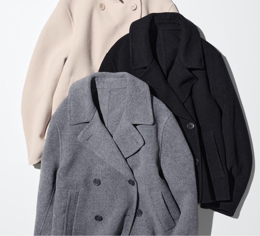 ユニクロ ダブルフェイスショートコートリラックスフィット ネイビー