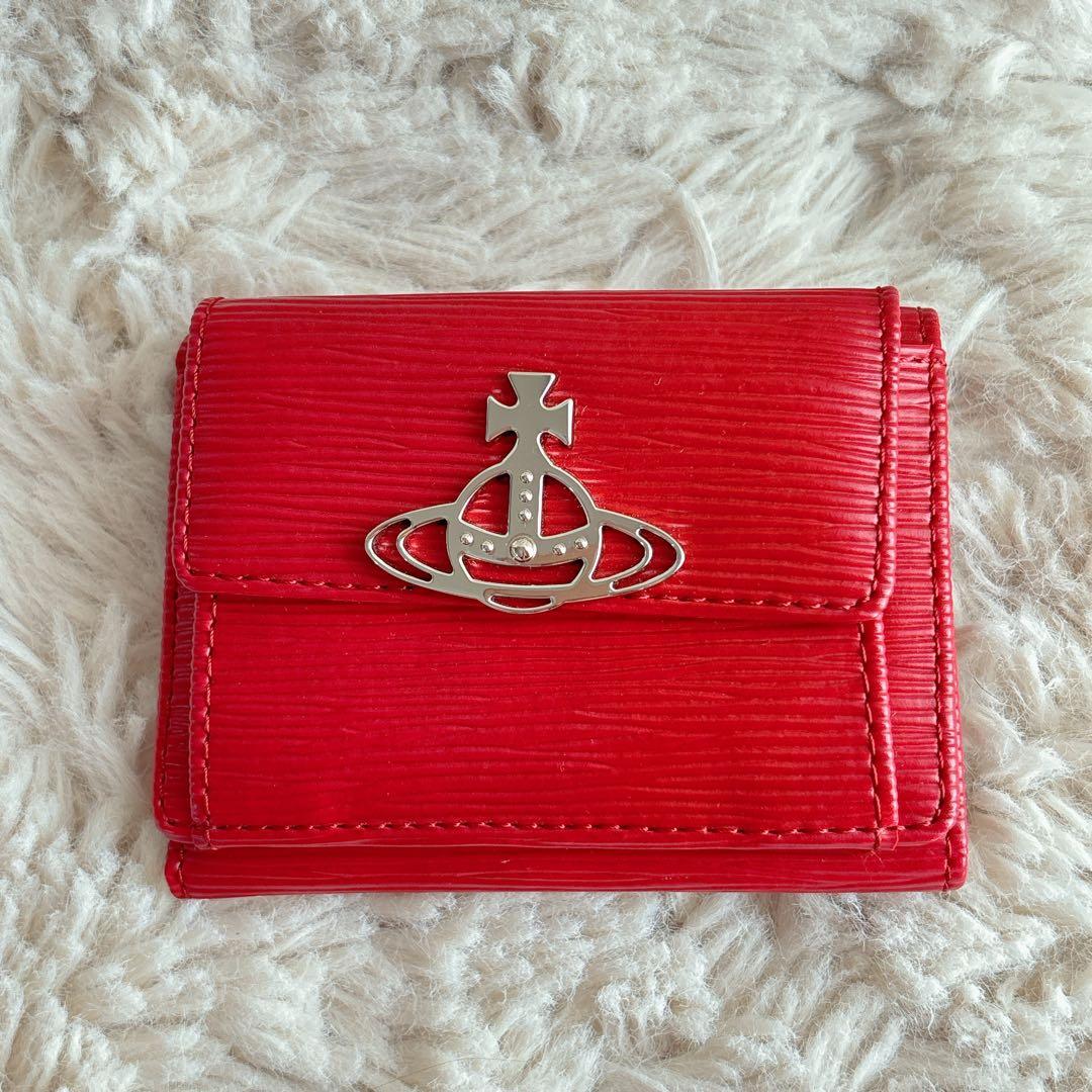 ヴィヴィアンウエストウッド 財布 三つ折り レッド オーブ ミニ財布 赤 レザー