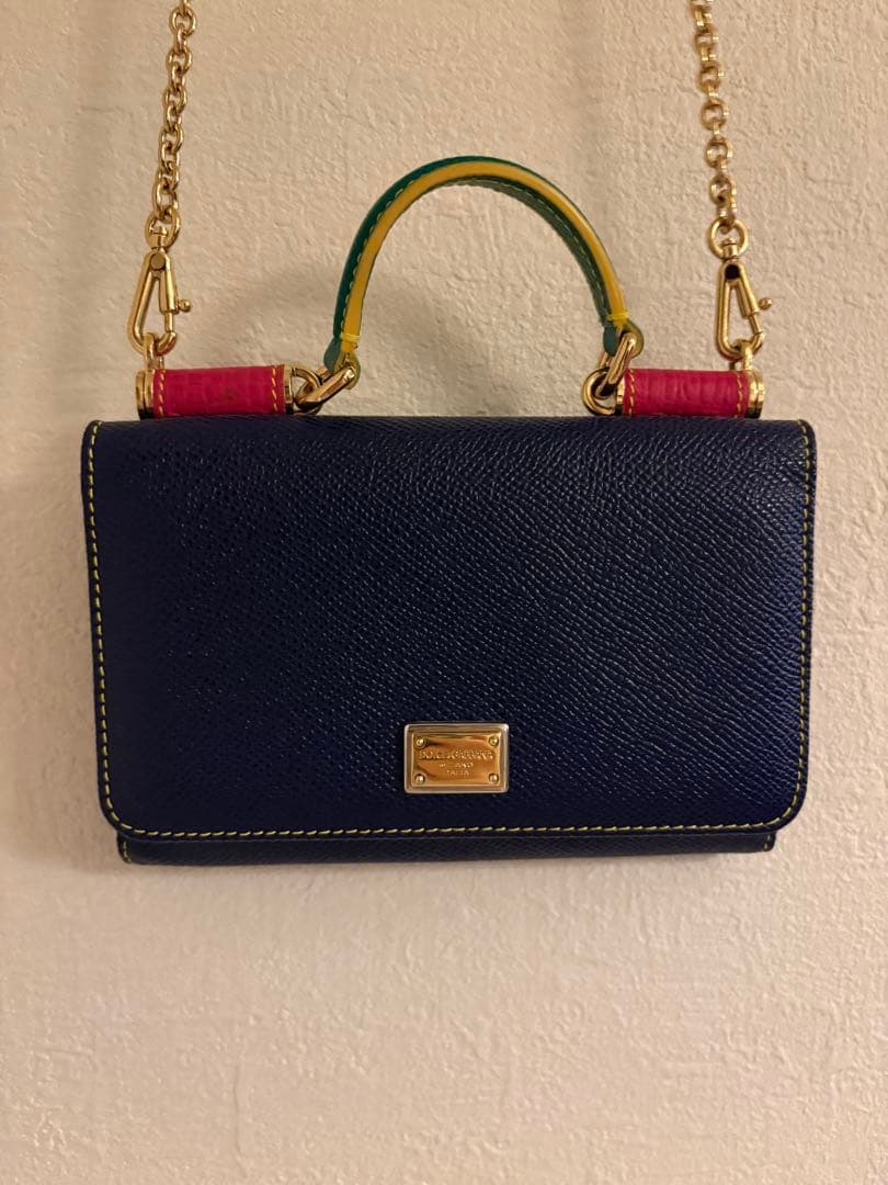D&G ドルガバ ネイビー レザー スマホショルダーバッグ
