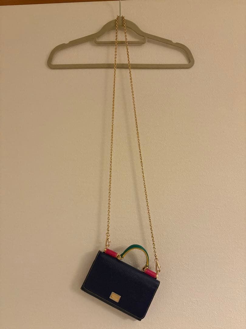 D&G ドルガバ ネイビー レザー スマホショルダーバッグ