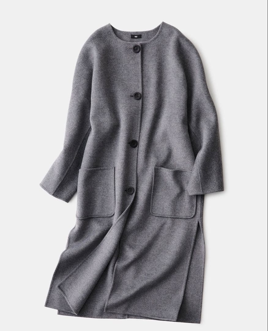 新品未使用品　PLST ウールブレンドリバーカラーレスロングコート