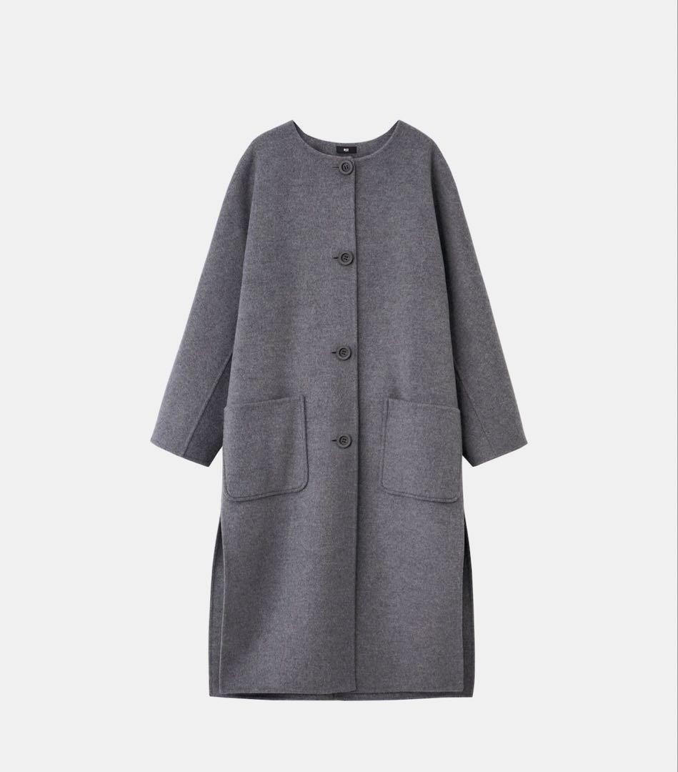 新品未使用品　PLST ウールブレンドリバーカラーレスロングコート