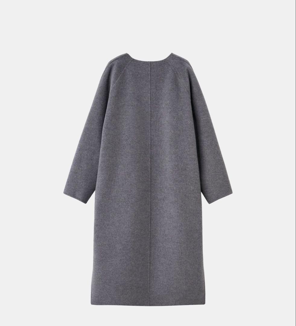 新品未使用品　PLST ウールブレンドリバーカラーレスロングコート