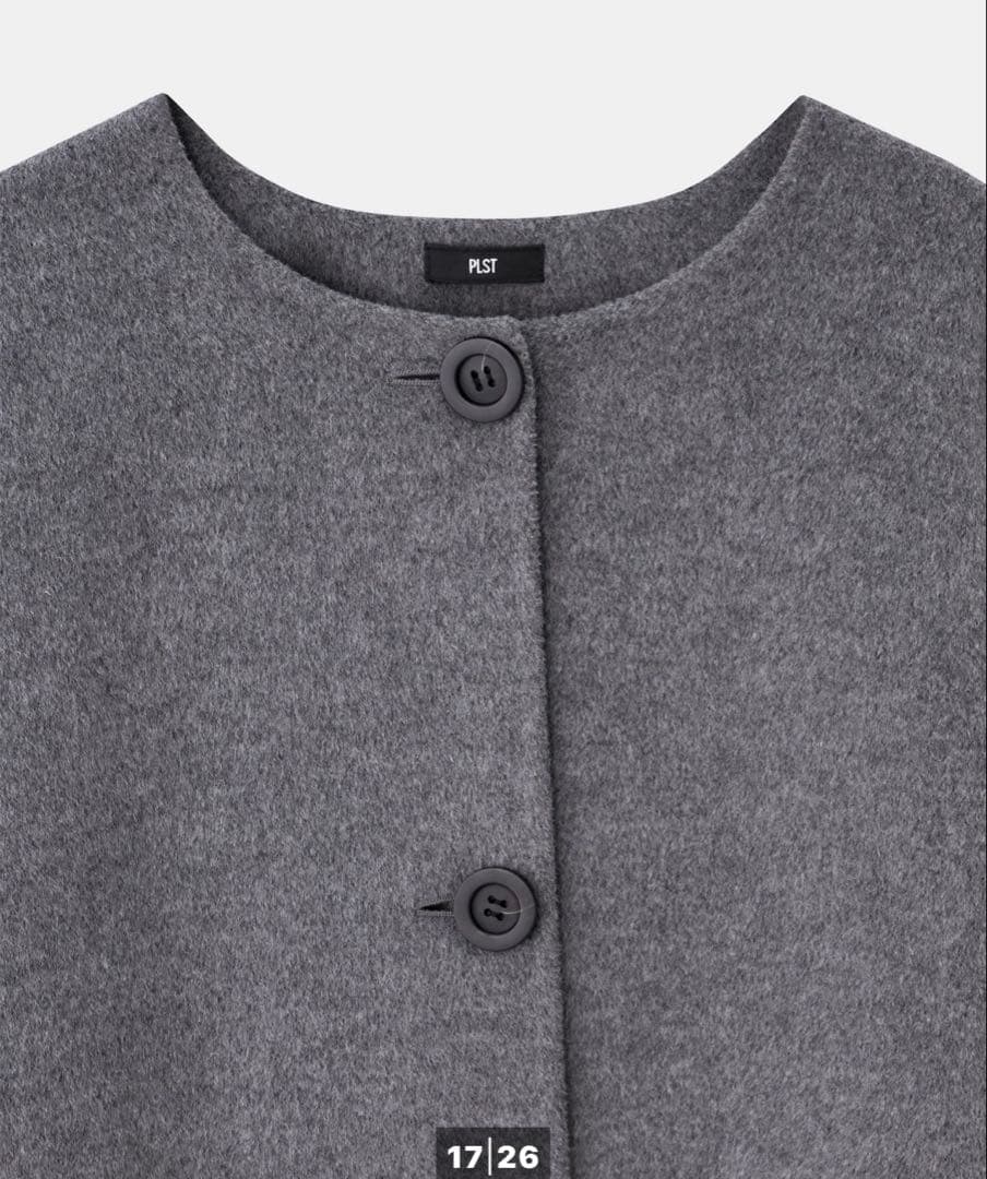 新品未使用品　PLST ウールブレンドリバーカラーレスロングコート