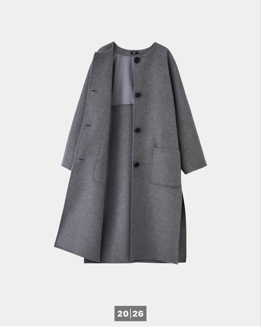 新品未使用品　PLST ウールブレンドリバーカラーレスロングコート