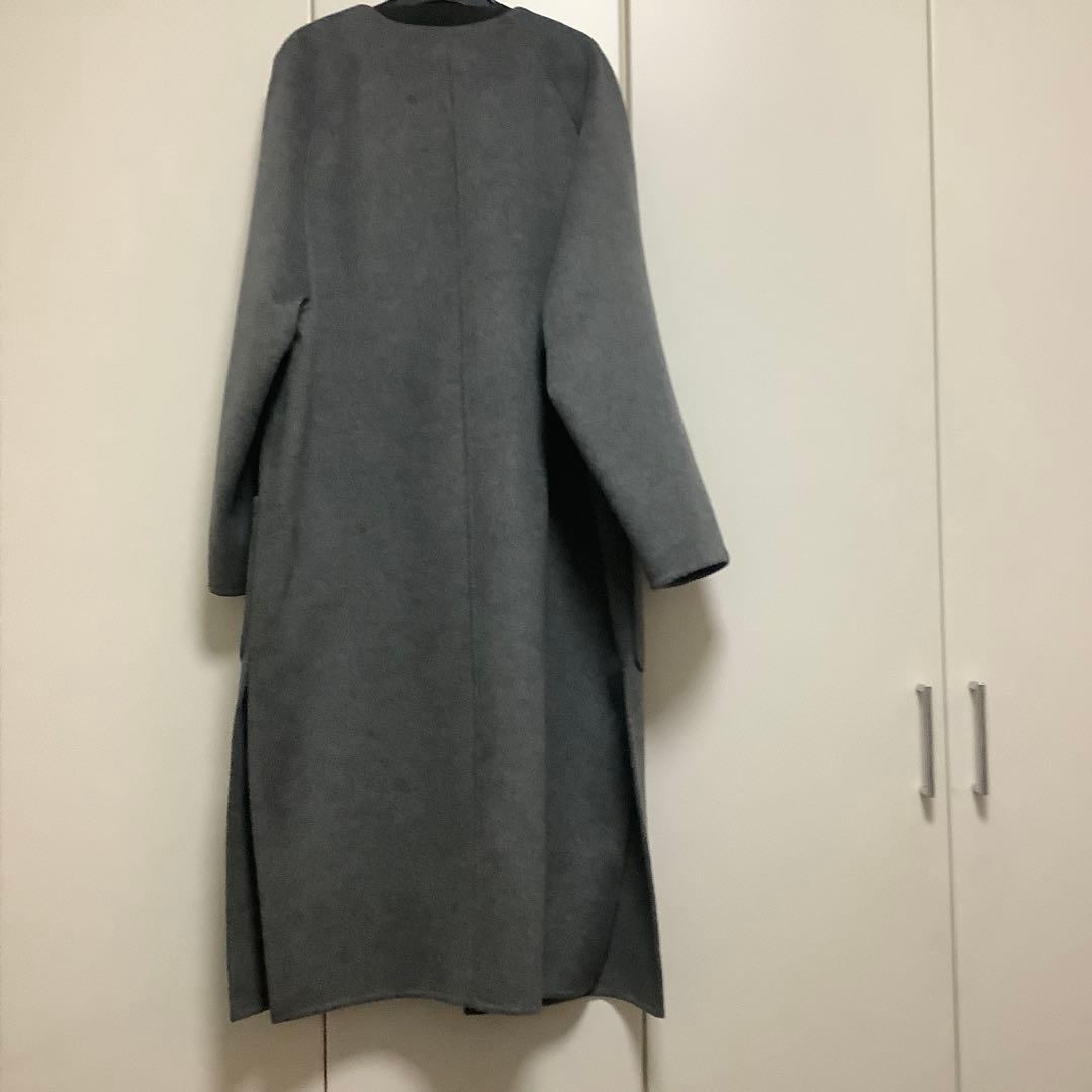 新品未使用品　PLST ウールブレンドリバーカラーレスロングコート