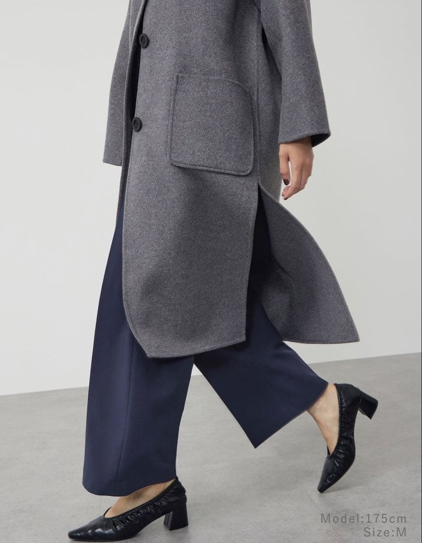 新品未使用品　PLST ウールブレンドリバーカラーレスロングコート