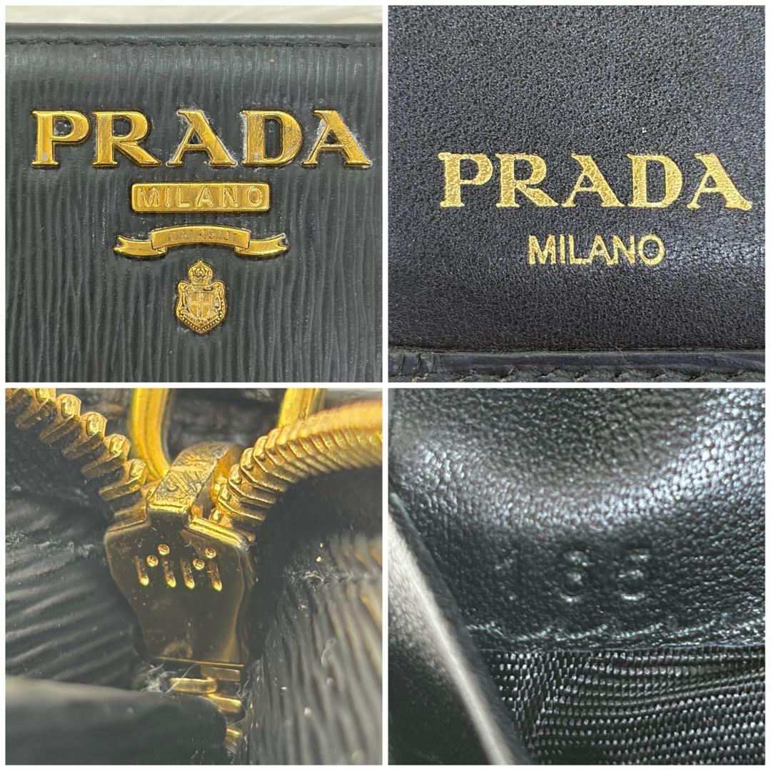RFID搭載/美品✨プラダ　二つ折り　L字 金ロゴ　ヴィッテロ レザー　黒