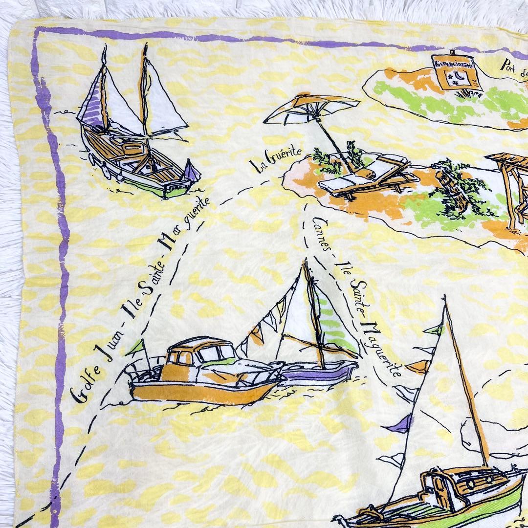 美品♡マニプリ　コットンシルク　大判スカーフ　リゾートマップ　イエロー