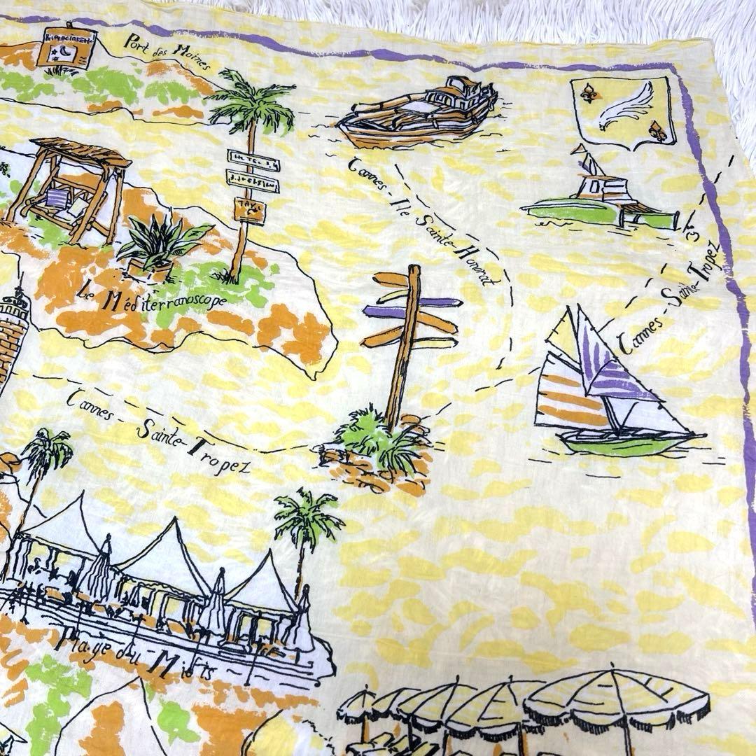 美品♡マニプリ　コットンシルク　大判スカーフ　リゾートマップ　イエロー