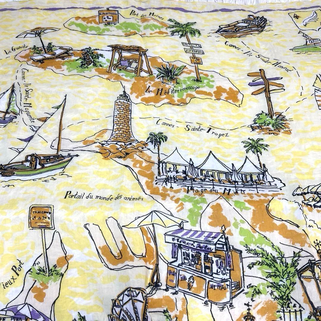 美品♡マニプリ　コットンシルク　大判スカーフ　リゾートマップ　イエロー