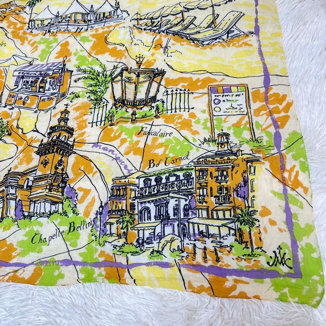 美品♡マニプリ　コットンシルク　大判スカーフ　リゾートマップ　イエロー