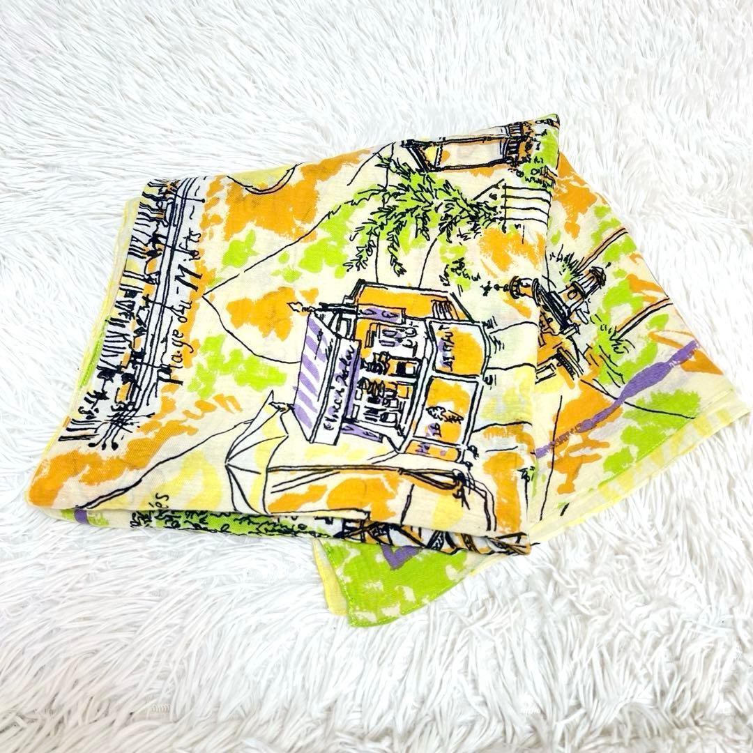 美品♡マニプリ　コットンシルク　大判スカーフ　リゾートマップ　イエロー