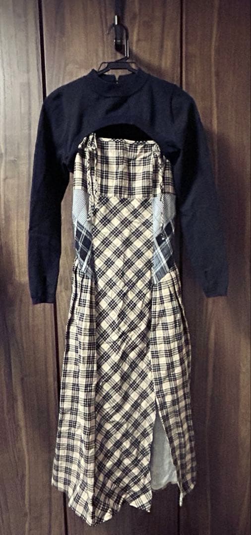 ワンピース and mary Nadia check long dress beige